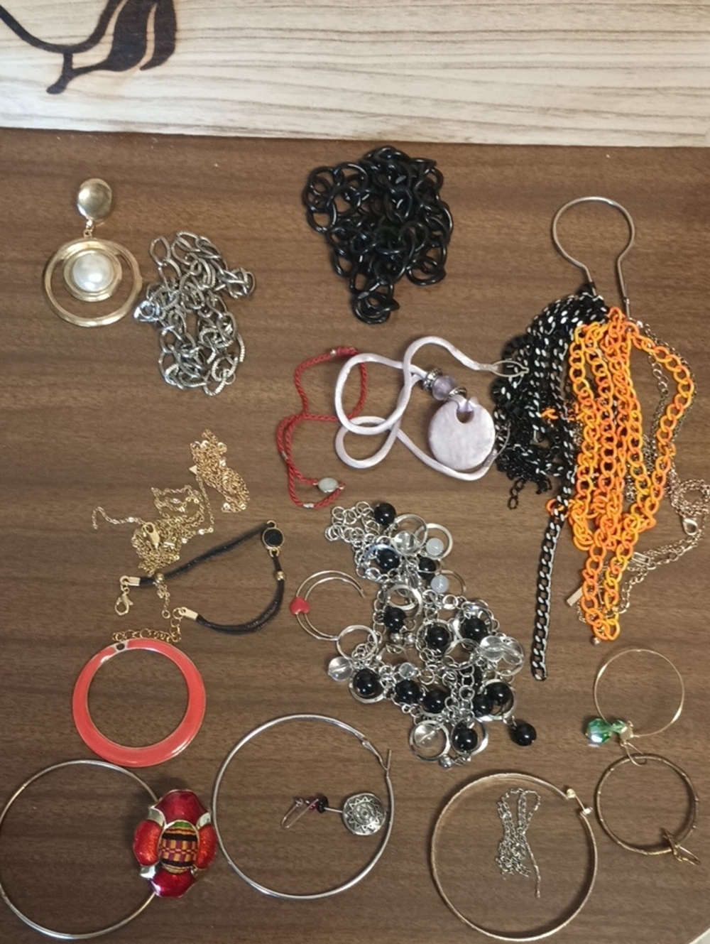 Mixed Crafters Jewelry Lot - Assorted Gold, Silver, Black, Orange, Red Pieces